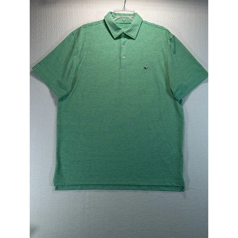 VIneyard Vines Performance Polo Golf Shirt  Green/Blue/Gray Stripe Large